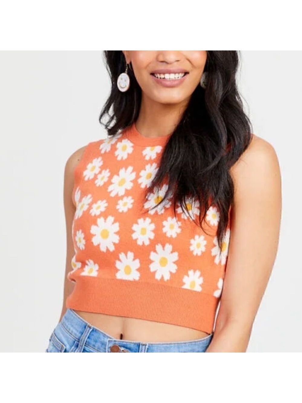 Altar'd State Orange White Knit Cropped Tank Top